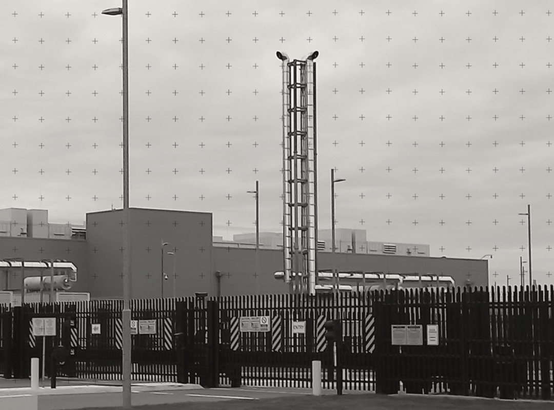 A black and white image of a data centre in North Holland