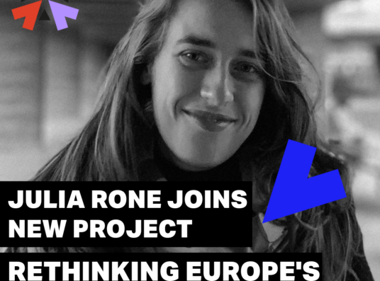 A black and white photo of Julia Rone. The caption says that she's joined a new project: rethinking Europe's East-West Divide.